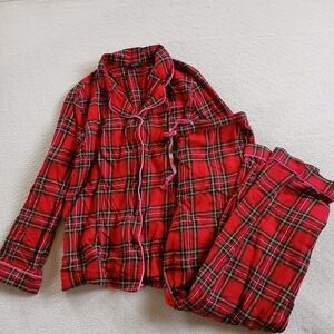 talbots ♡ plaid velvet trim pajama set medium flannel cotton